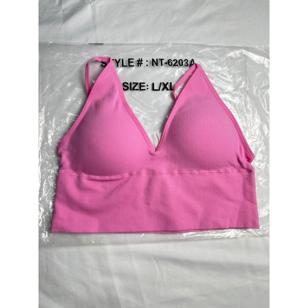 Zenana Candy Pink Ribbed Seamless Bralette Adjustable Straps L/XL NT-6203A